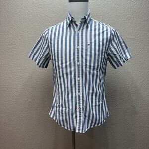 Tommy Hilfiger Jeans Shirt Mens XS Blue Skysail Striped Custom Fit 100% Cotton